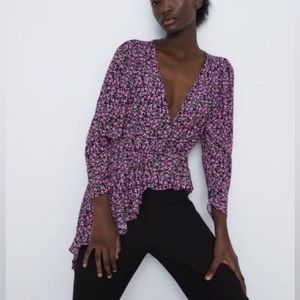 Zara V neck floral blouse
